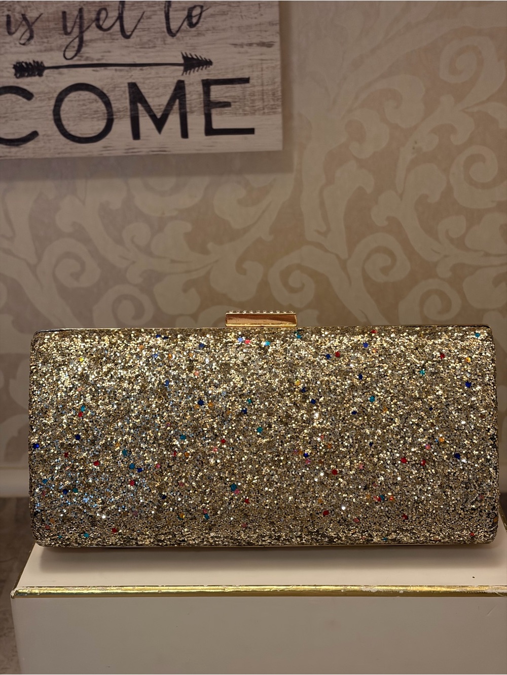 Gold Glitter Multicolor Accent Evening Clutch